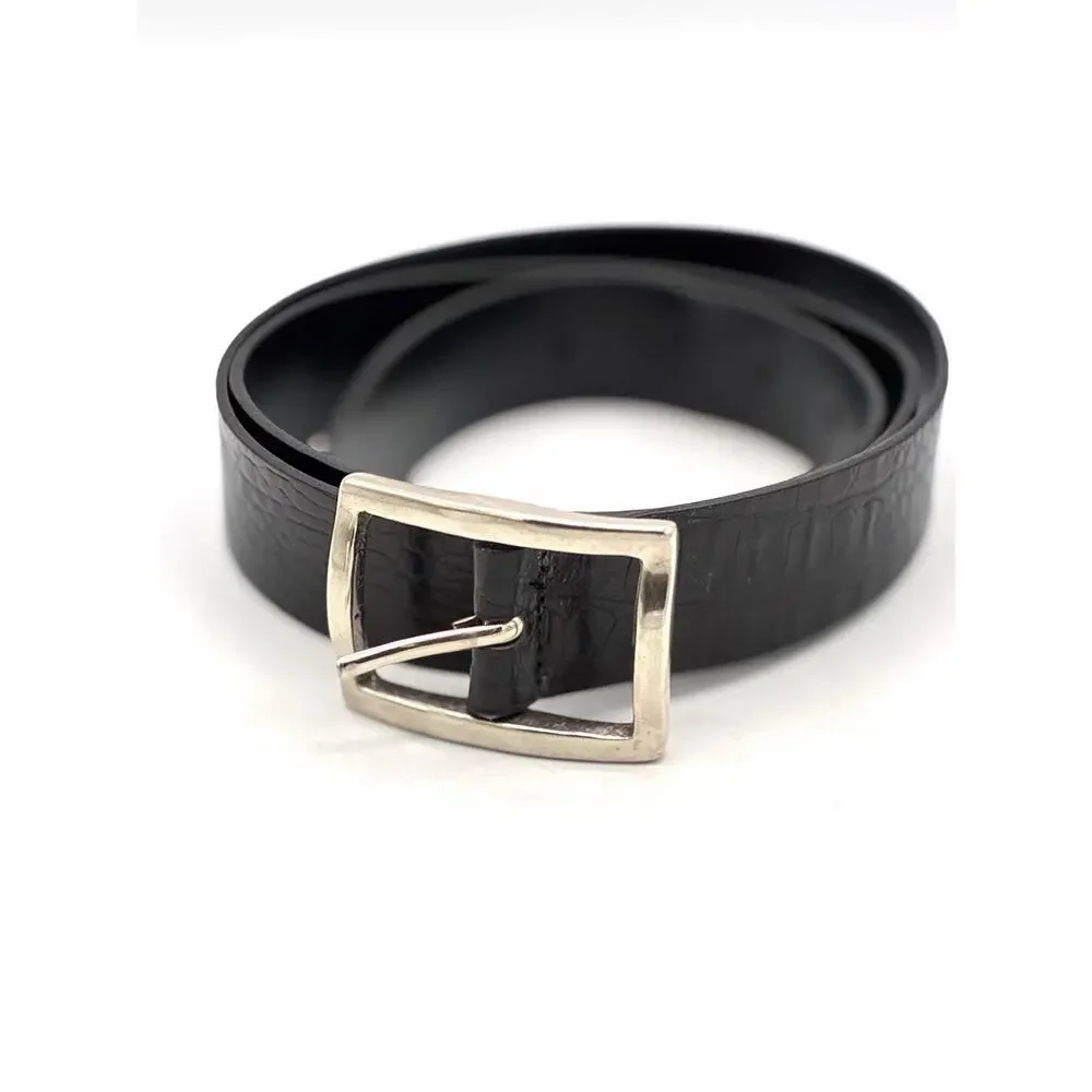 Trafalgar Black Croc Embossed Belt Silver Tone Buckle Size 42